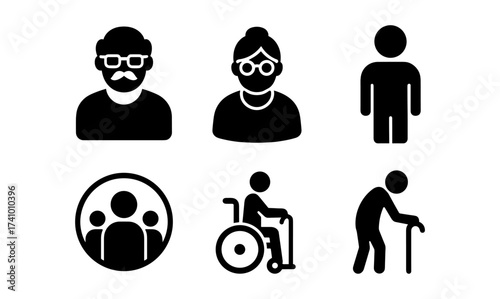 Elderly care icon set for generational awareness and community design projects