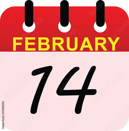 Valentine’s Day calendar icon showing February 14 date symbolizing love, romance, celebration, and special holiday reminder design