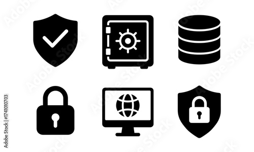 Cybersecurity icon set for digital security and data protection design