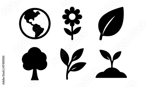 Nature elements set featuring earth, flower, leaf, and tree for eco-friendly designs