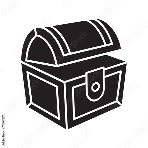 Open treasure chest icon on transparent background silhouette