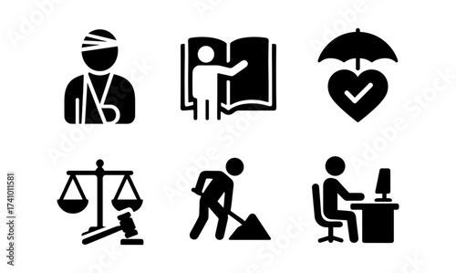 Versatile icons collection: medical, education, legal, work, and office themes for design projects
