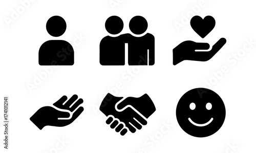 Symbols of friendship and caring icons for design in communications and greeting cards