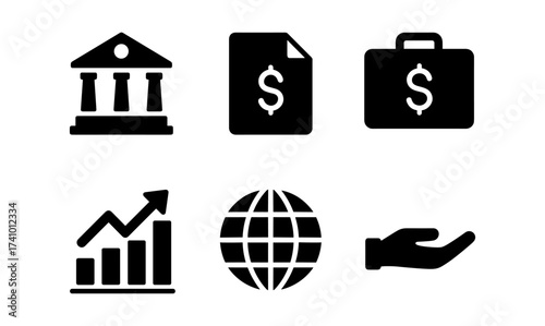 Financial and business icons set for banking and global economy designs