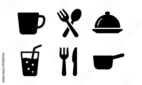 Dining essentials silhouette set for kitchen decor and culinary design projects