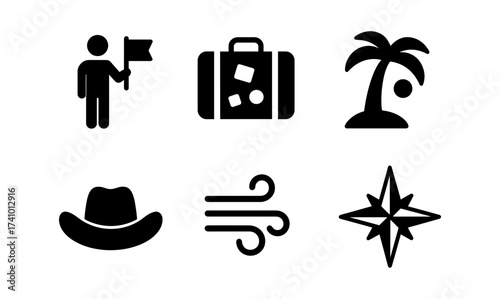 Tourism icon set featuring simple travel and vacation symbols for design projects