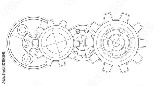 Gears. Technical drawing of gear .Engineering industry. Technology background.
