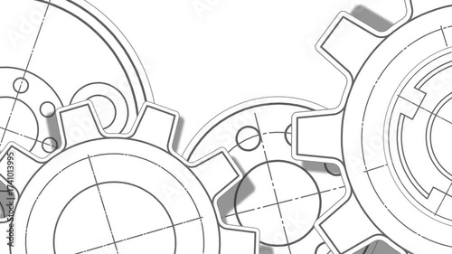 School education, study. Gears. Engineering industry. Technical drawing of gear .Technology background.