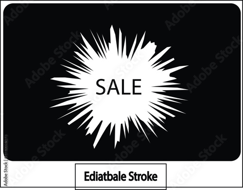  Bold vector sale badge with an aggressive explosion style in black and white, perfect for high-impact flash sales, web banners, and digital marketing. Includes editable stroke.