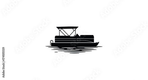 Silhouetted pontoon boat floating on water for aquatic recreation and leisure activities