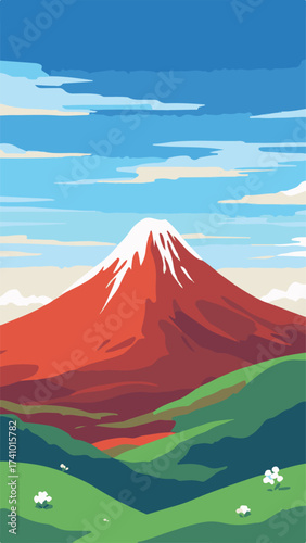 mt fuji and cherry blossoms landscape vector