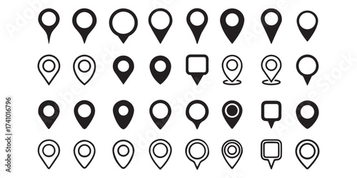 Location map pin icons set. Modern map marker collection. Pinpoint. Location pin icon. Map pin place marker. Map marker pointer icon. GPS location symbol. Flat style vector