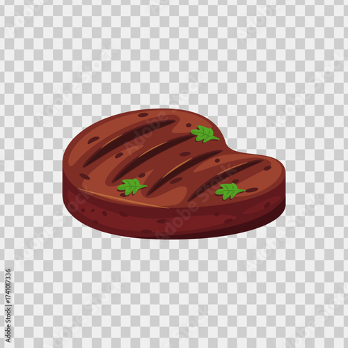 Cooked steak with herbs on a transparent background. Perfect for food blogs, menus, restaurant promotions, and culinary designs.