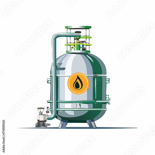 A detailed vector illustration of an industrial liquid petroleum gas storage tank, isolated for energy and fuel industry designs