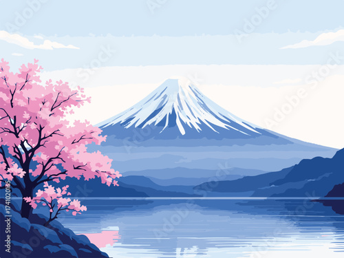 mt fuji and cherry blossoms
