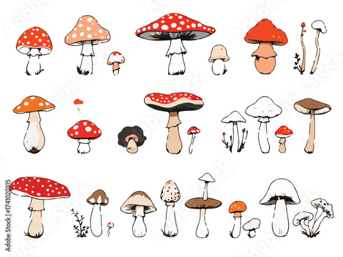 set of mushrooms vector