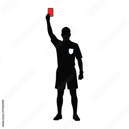 Silhouette of a referee displaying a red card during a sports game