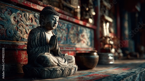 Wallpaper Mural A serene Buddha statue in quiet contemplation at a temple sanctuary Torontodigital.ca