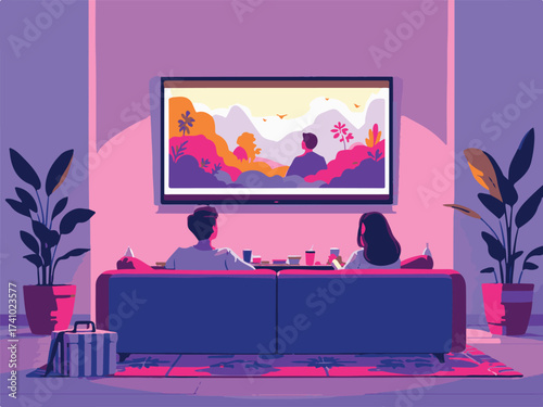 couple watching tv on sofa