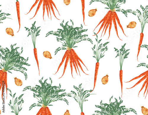 Trendy hand drawn vegetables sketch. Vintage seamless pattern vector with fresh pick vegetables from farm