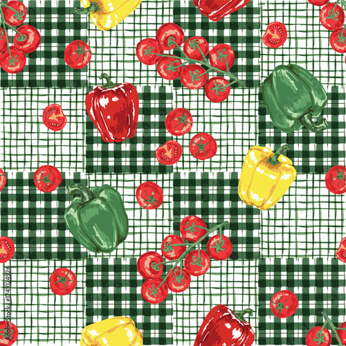 Trendy hand drawn vegetables sketch. Vintage seamless pattern vector with fresh pick vegetables from farm