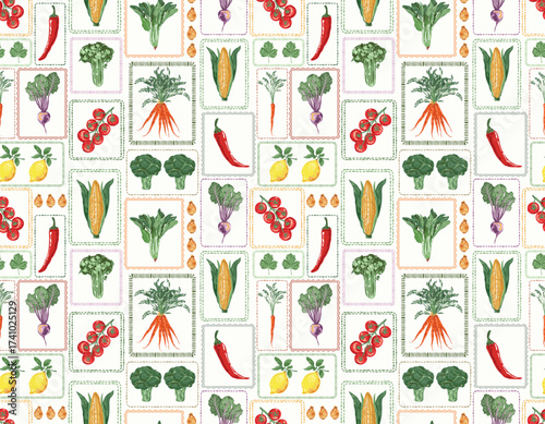 Trendy hand drawn vegetables sketch. Vintage seamless pattern vector with fresh pick vegetables from farm