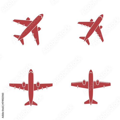 Four red airplane silhouettes shown from above in a simple design