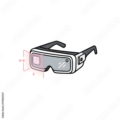 VR headset with pink holographic display