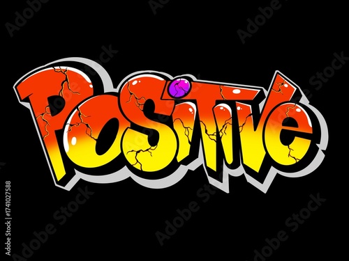 POSITIVE typography street art graffiti, positive letters with cool simple graffiti patterns and bright colors
