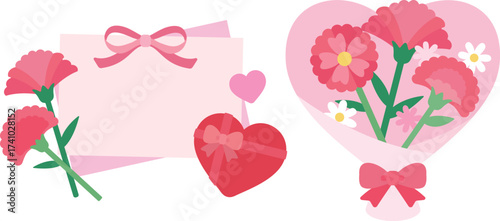 Mother's Day carnation and appreciation gift elements simple illustration set