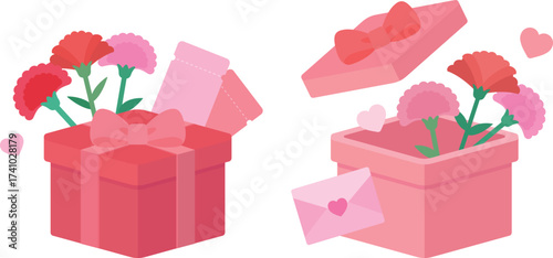 Mother's Day carnation and appreciation gift elements simple illustration set