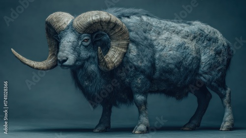Majestic Ram Portrait with Impressive Horns on a Studio Background