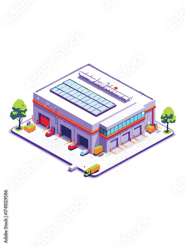 Isometric Industrial warehouse shed building design
