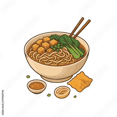 Chicken Noodle Soup Mie Ayam PNG Illustration (Isolated, No Background)