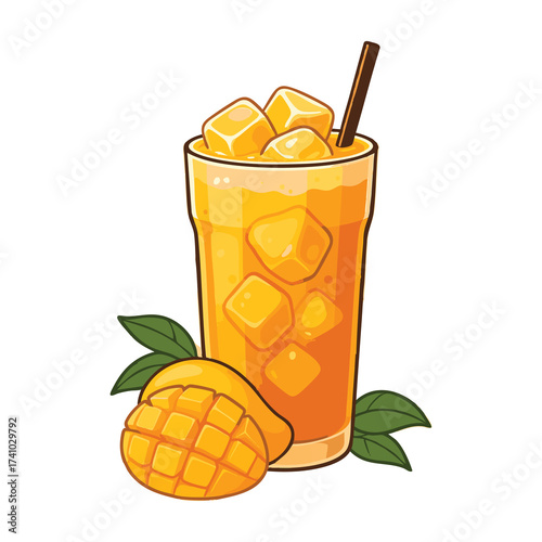 Iced Mango Tea PNG Illustration (Isolated, No Background)