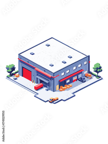 Isometric Industrial warehouse shed building design