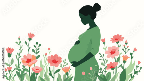Pregnant Woman Standing Among Flowers in Nature