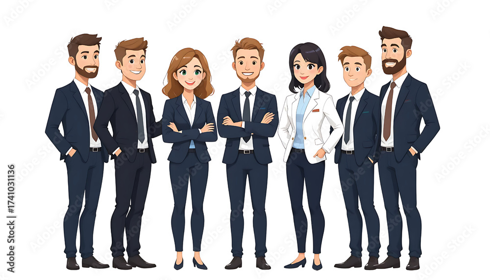Fototapeta premium Professional Cartoon Team of Business Men and Women – Transparent PNG Illustration