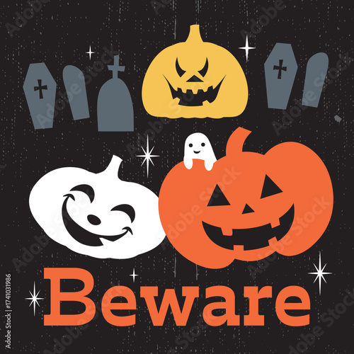 Beware Vector illustration. Halloween Vector Typography For T Shirts, Embroidery, Posters, Banners, Cards, Party Decor, Balloons