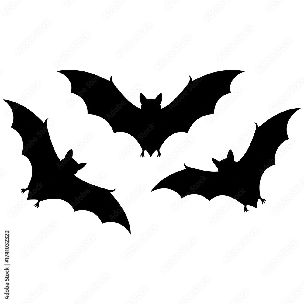 Obraz premium Set of Three Flying Bat Silhouettes (PNG Transparent)
