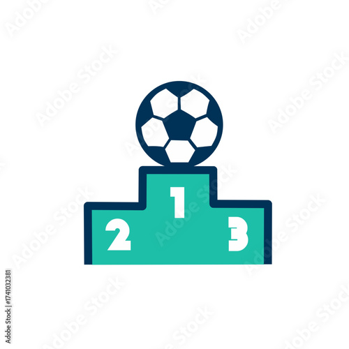 Soccer ball on a podium with numbers representing first second and third place
