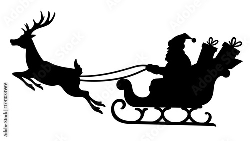Santa with reindeer silhouette vector illustration