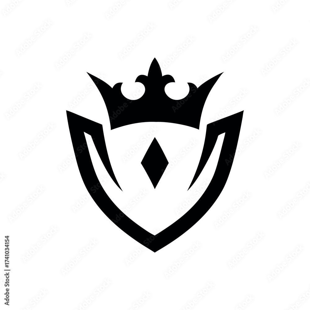Obraz premium Abstract crown and shield logo elegant royal crest branding Vector illustration