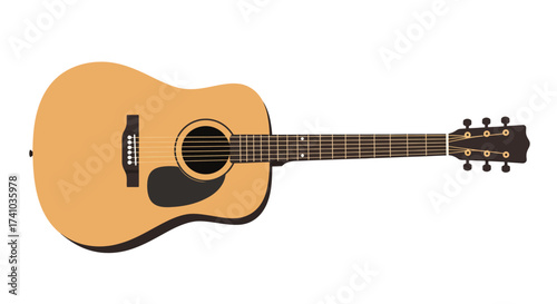 Acoustic Guitar Illustration with Light Brown Body and Dark Accents.