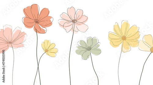 Soft - Colored Minimalist Floral Illustration - Fresh Healing Decoration Material