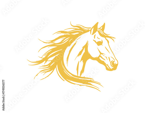 Year of the Horse, New Year Graphic Material, Brush-style Illustration of a Horse’s Profile - Gold