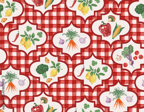 Trendy hand drawn vegetables sketch. Vintage seamless pattern vector with fresh pick vegetables from farm