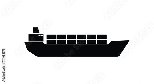 Modern cargo ship silhouette floating on water delivering goods for global logistics and maritime transportation