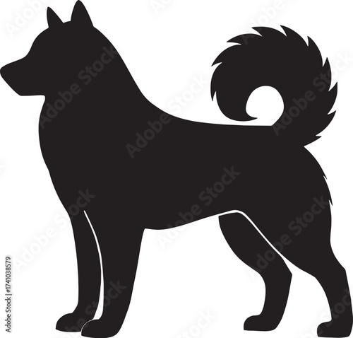 Silhouette of siberian husky dog standing profile view for pet lovers and breed enthusiasts