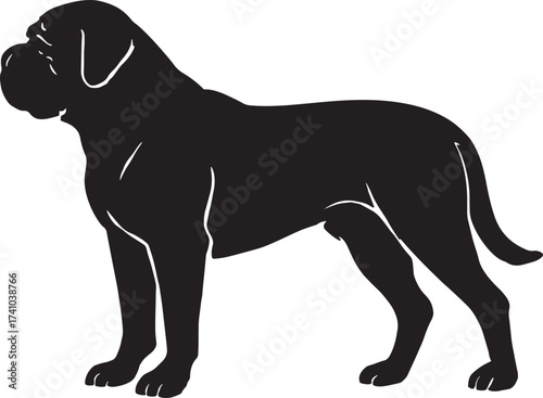 Silhouette of a large mastiff breed dog standing proudly full body animal art